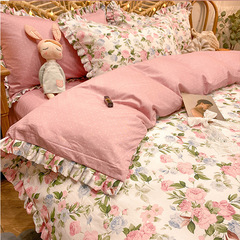 Nordic Style Ins Pure Cotton Bedding Set 100% Cotton Summer Princess Style Bed Sheet Set with Quilt Cover