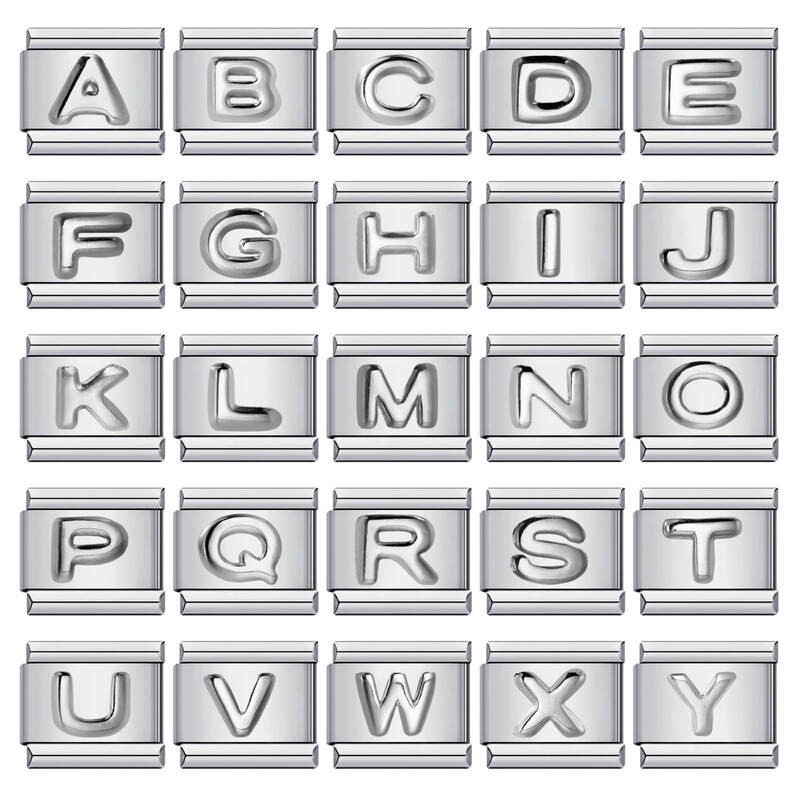New Stainless Steel silver Convex English Letter Italian Module Bracelet DIY Elastic Splicing Strap Chain New Stainless Steel silver Convex English Letter Italian Module Bracelet DIY Elastic Splicing Strap Chain