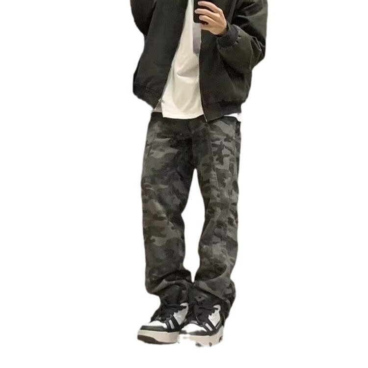 Vaqueros de camuflaje de marca de moda americana para hombres y mujeres, monos rectos de primavera y otoño, pantalones casuales anchos