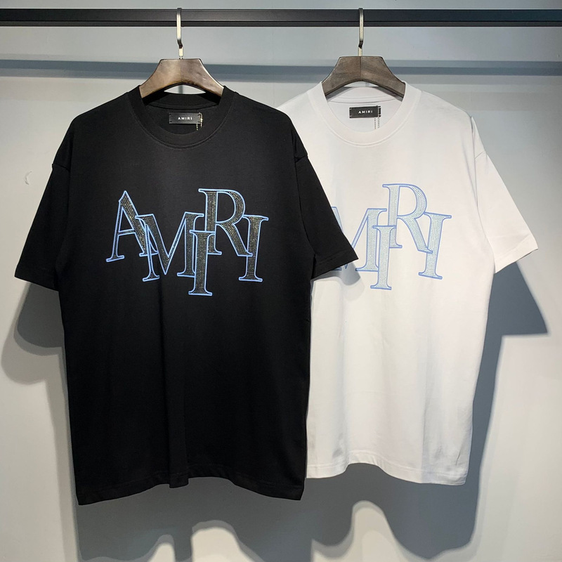 Cross-border exclusive for AMIRI 260g double yarn hot flash silver round neck cotton short sleeve T-shirt loose men's and women's tee Cross-border exclusive for AMIRI 260g double yarn hot flash silver round neck cotton short sleeve T-shirt loose men's and women's tee