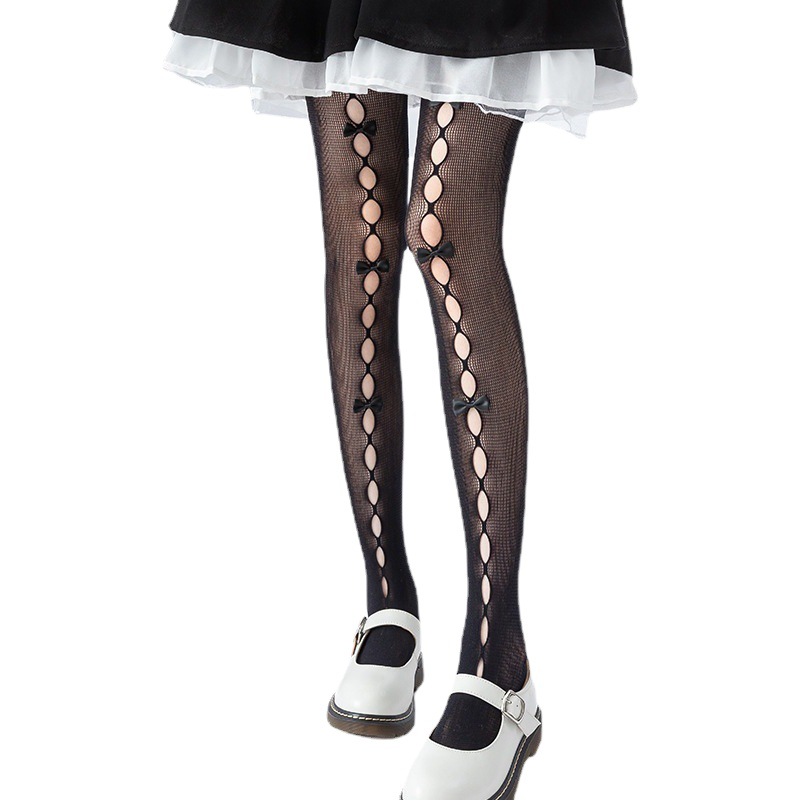 Cruz-frontera venta caliente múltiples bowknot fishnet calcetines chica caliente discoteca medias negras pantimedias bowknot grande