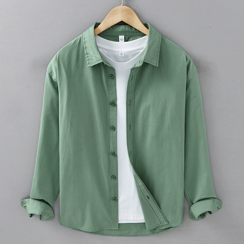 Мужская рубашка с длинными рукавами из чистого хлопка, простая повседневная свободная молодежная универсальная белая удобная мужская рубашка 917