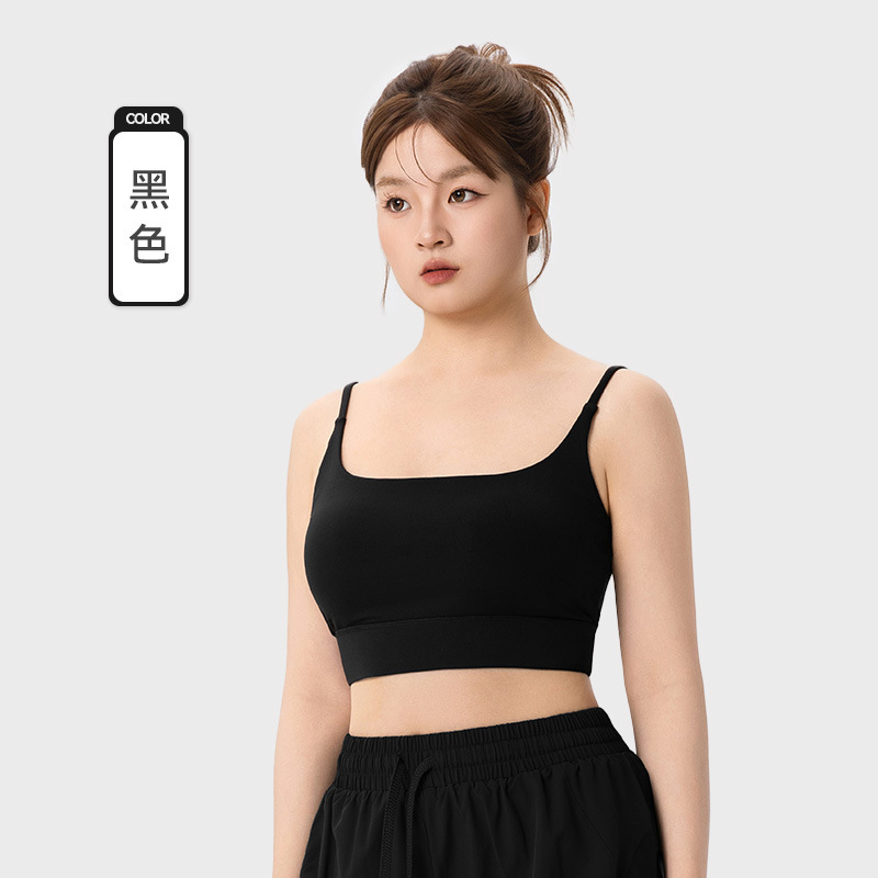 运动背心女大码裸感固定杯吊带一体式健身文胸胖mm普拉提瑜伽内衣|undefined
