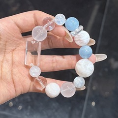 天然水晶多宝手链雪花幽灵海蓝宝白水晶无事牌白月光石多宝手串女