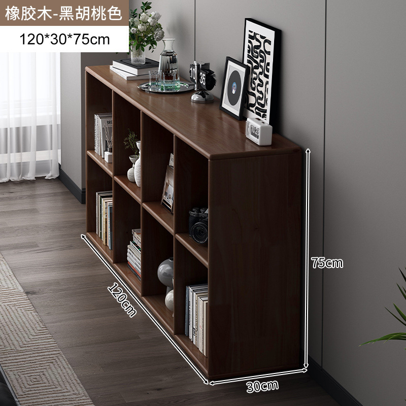Estantería de madera de goma, gabinete de rejilla de madera maciza, sala de estar, soporte integrado contra la pared, almacenamiento de piso, estantería de color de nogal americano