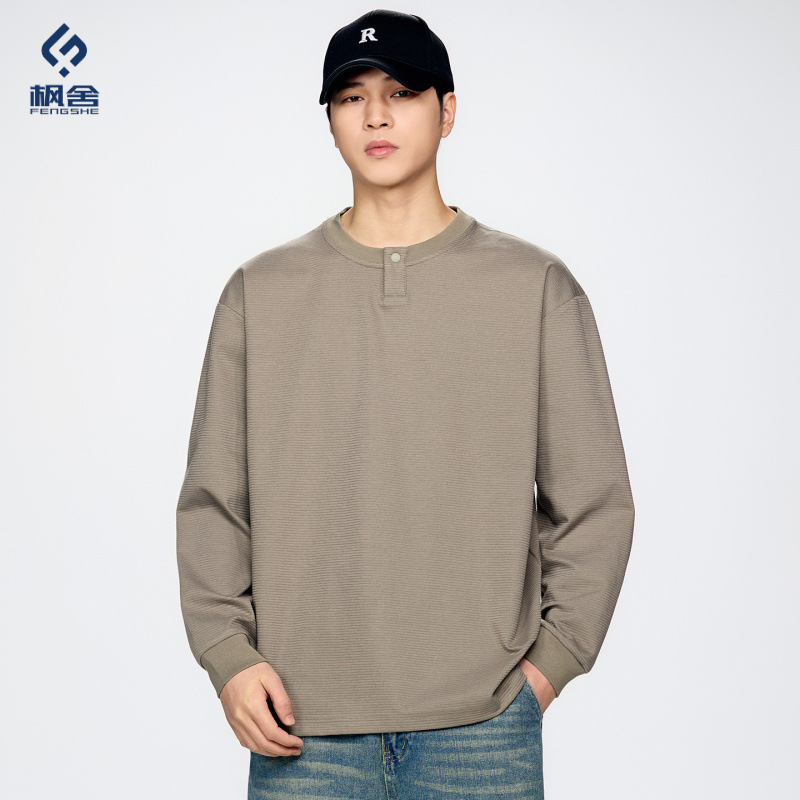 Maple House Men's Clothing / 2026 Spring New Long-Sleeved T-Shirt Men's Japanese Style Solid Color Pullover Crew Neck Base Shirt Innerwear