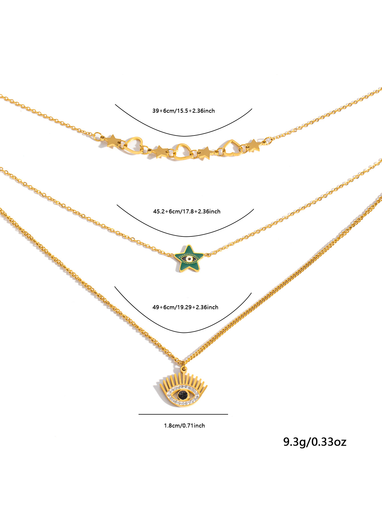 13g Weight 0.03µm Gold Plating Thickness Electroplated Gold Plating Process 18K Real Gold Plated Plating Material 201 Stainless Steel Pendant Material Zircon Inlay Material Layered Necklaces, Necklace Classification 201 Stainless Steel Chain Material cable chain Chain Type 1 Set Quantity Holiday, Daily Occasion 201 Stainless Steel Material Star Pattern Women's Gender Simple Style Style Plating Craft Wholesale Jewelry Simple Style Star Titanium Steel Plating Layered Necklaces Cable Chain 9