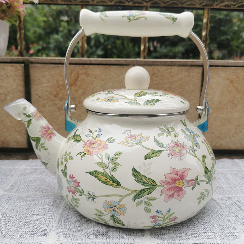 Thickened Enamel Teapot, Water Kettle, Induction Cooker, French Afternoon Tea Coffee Pot, Retro Flower Teapot, Medicine Pot