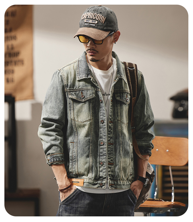 Giacca di jeans uomo american retro lavaggio vintage oversize_voghion.com