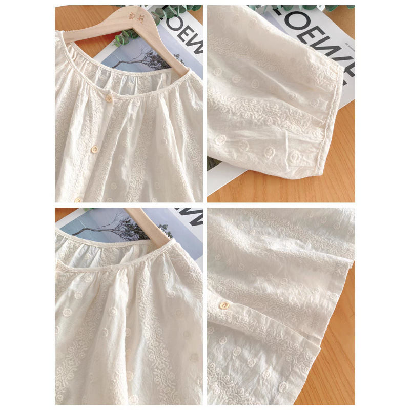 2025春の服の新型の大きいサイズの婦人服のゆったりしたフランスの刺繍の7分の袖のシャツの子供のシャツのM-4XL200斤|undefined