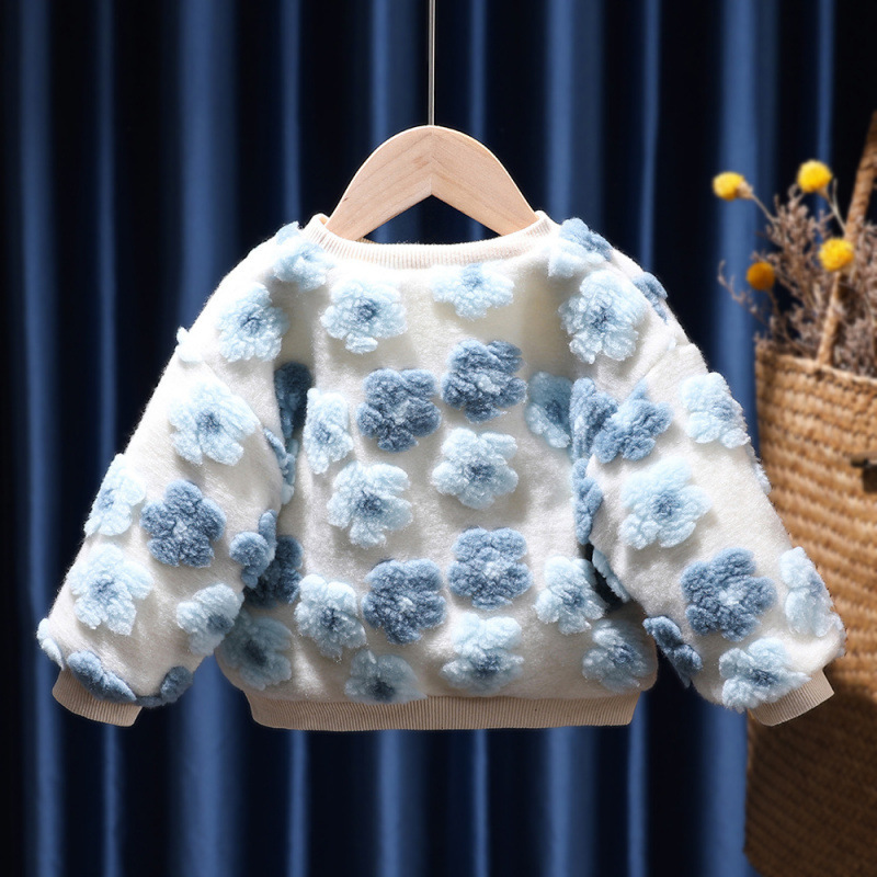 洋气童装2025冬季新款女童韩版立体花朵双层加绒加厚套头卫衣其他