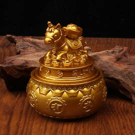 马年吉祥物马背元宝摆件聚宝盆可转转家居摆件招财进宝合金工艺品