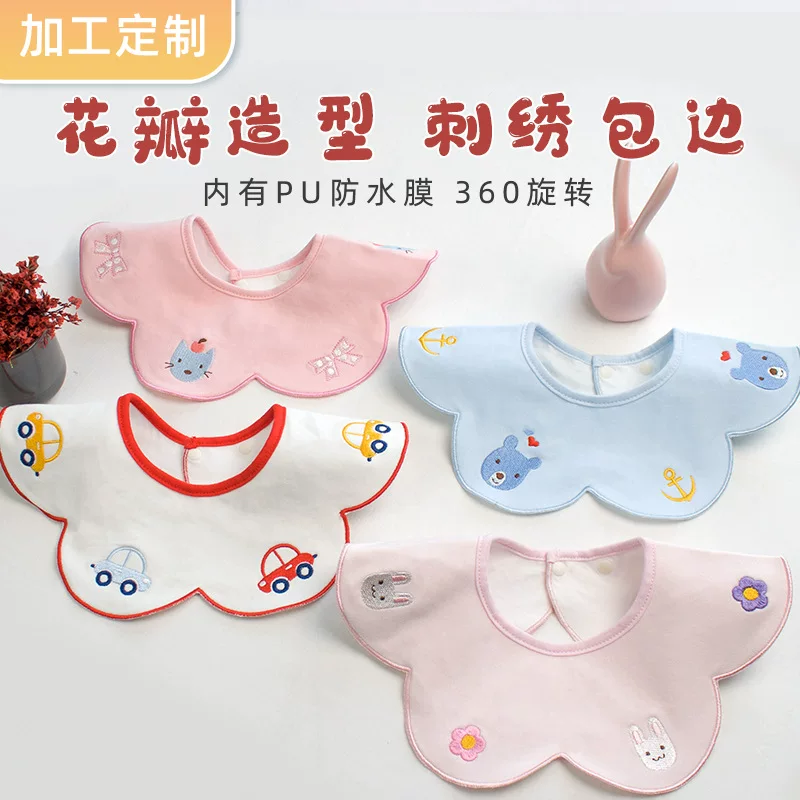 Cute children's eating bib, cotton tape, waterproof scarf, with embroidery