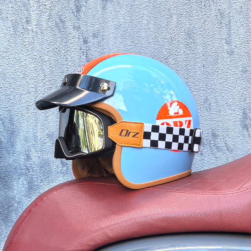 Orz Gulf Oil Motocicleta eléctrica Casco retro Casco de crucero Hombres y mujeres Casco japonés de media pala 3C