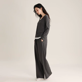 超柔软女士套头套装春秋新款时尚睡衣假两件拼接设计可外穿家居服