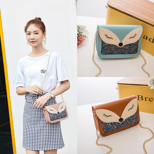 2019 summer new style flash fox head chain small square bag fashion trend crossbody mobile phone bag direct sale