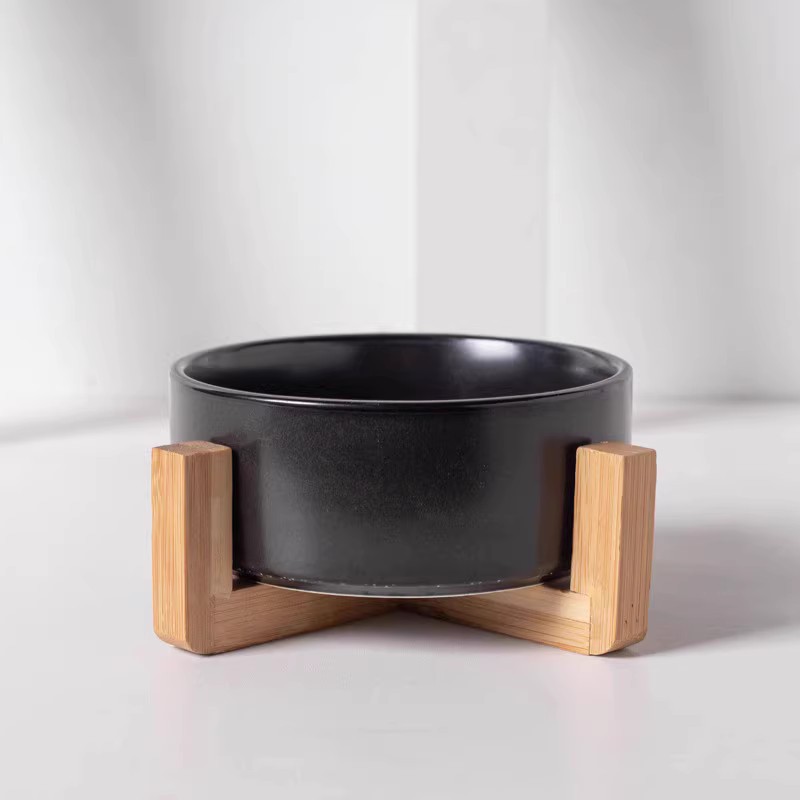 Tazón negro gato tazón de comida para gatos tazón de cerámica para mascotas tazón de arroz tazón de boca oblicua de pies altos antidetonantes protección del cuello