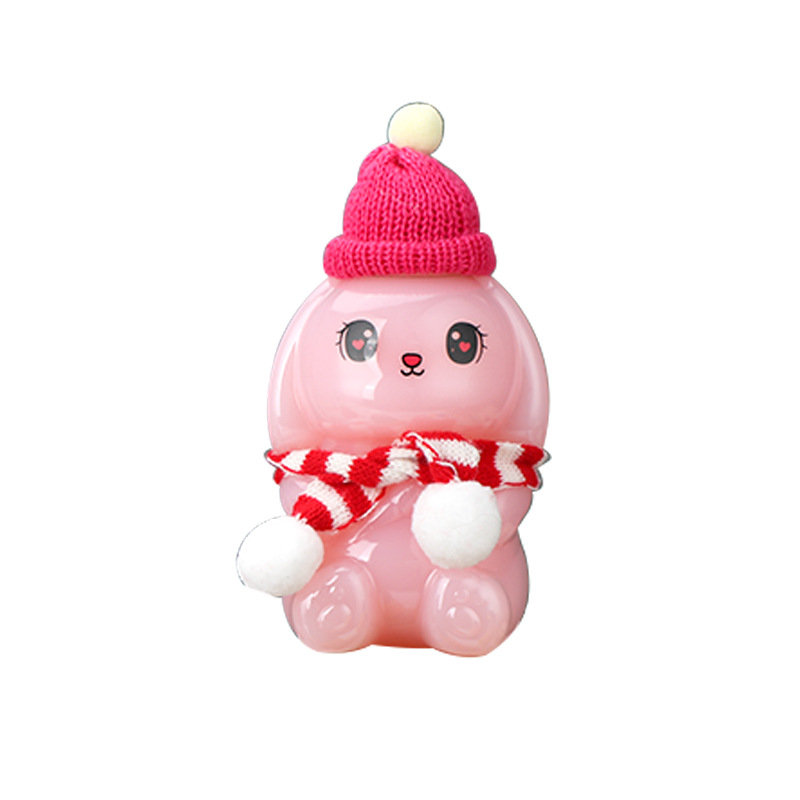 Lindo conejito de dibujos animados leche té botella PET plástico para llevar leche té taza 500ml botella de bebida desechable