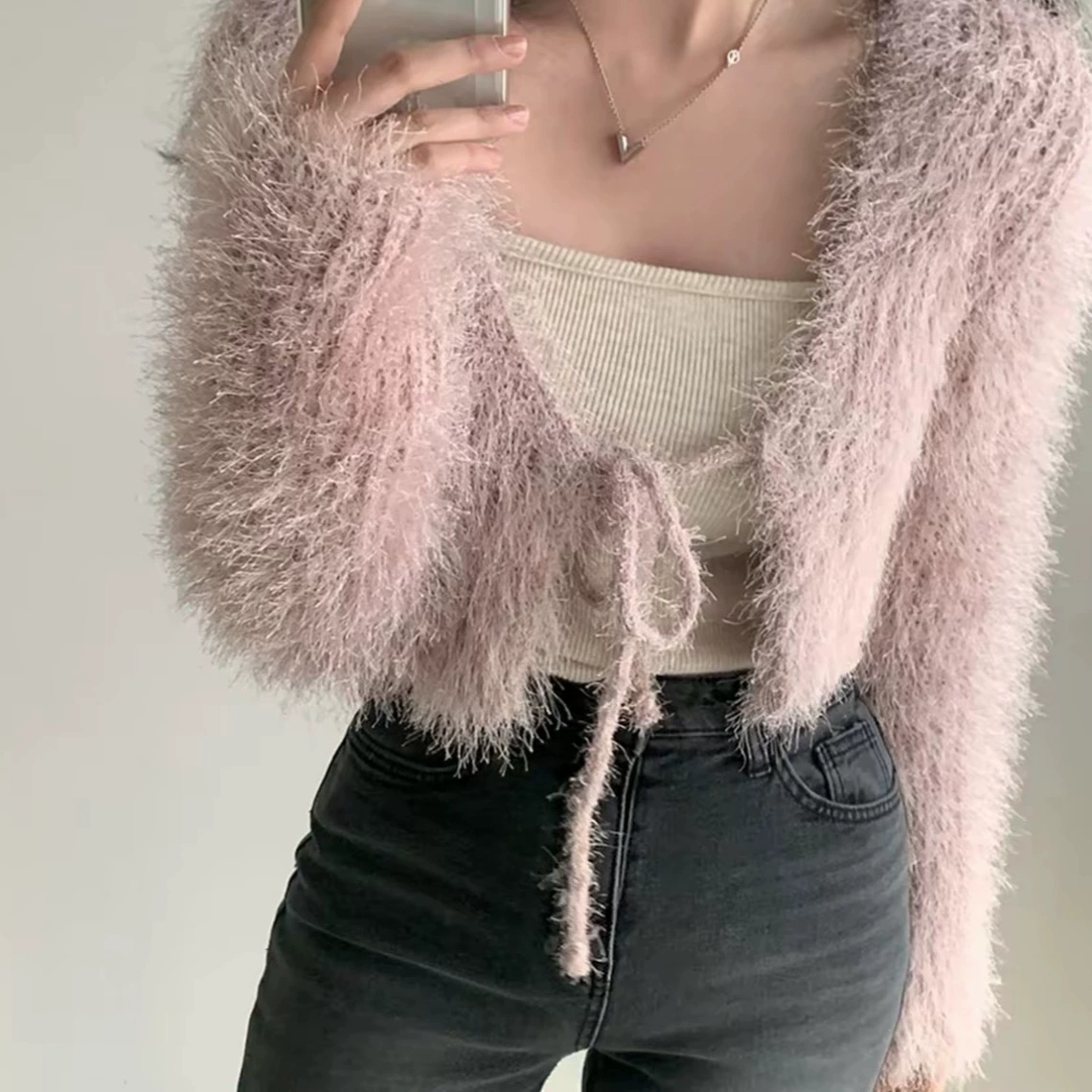 Шикарный свитер на шнуровке в корейском стиле для женщин, ранняя осень, новый стиль, нишевый короткий вязаный кардиган, верхняя одежда