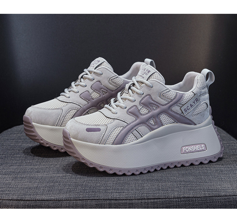 Giày sneaker nữ đế dày phong cách retro dành cho người dáng nhỏ, giày dad hot trend thu 2026, tăng chiều cao — M2933-1 màu xám đính kim cương, M2933 màu đen, M2933 màu nâu, M2933-1 màu đen đính kim cương chi tiết 34
