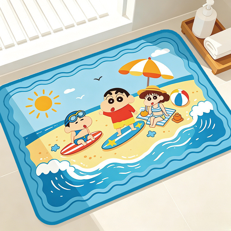 Crayon Shin-Chan Diatomaceous Earth Mat for Bathroom Entrance, Water-Absorbent, Quick-Drying, Non-Slip Mat for Bathroom Sink, Stain-Resistant Floor Mat