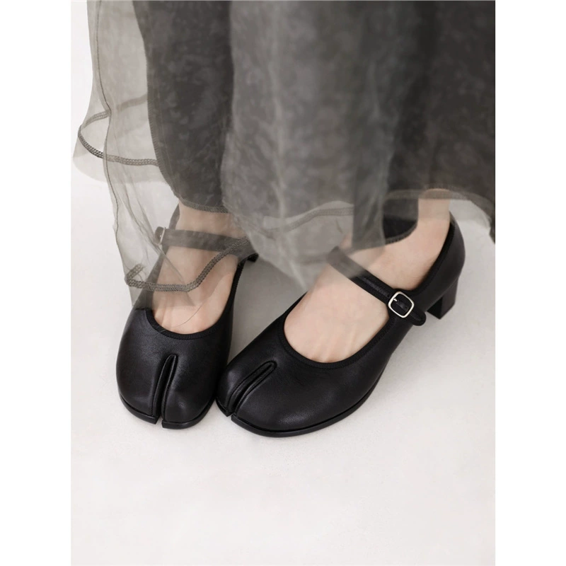 2025 новая модель доступна для оптового развития, неопознанные цельные туфли Мэри Джейн в стиле ретро с разрезом на носке, натуральная кожа с круглым носком, квадратный каблук, удобные