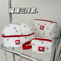 Cherry Cat Cosmetic Bag Large Capacity Ins Style Cute Storage Bag Student Portable Stationery Bag Portable Toiletries Bag