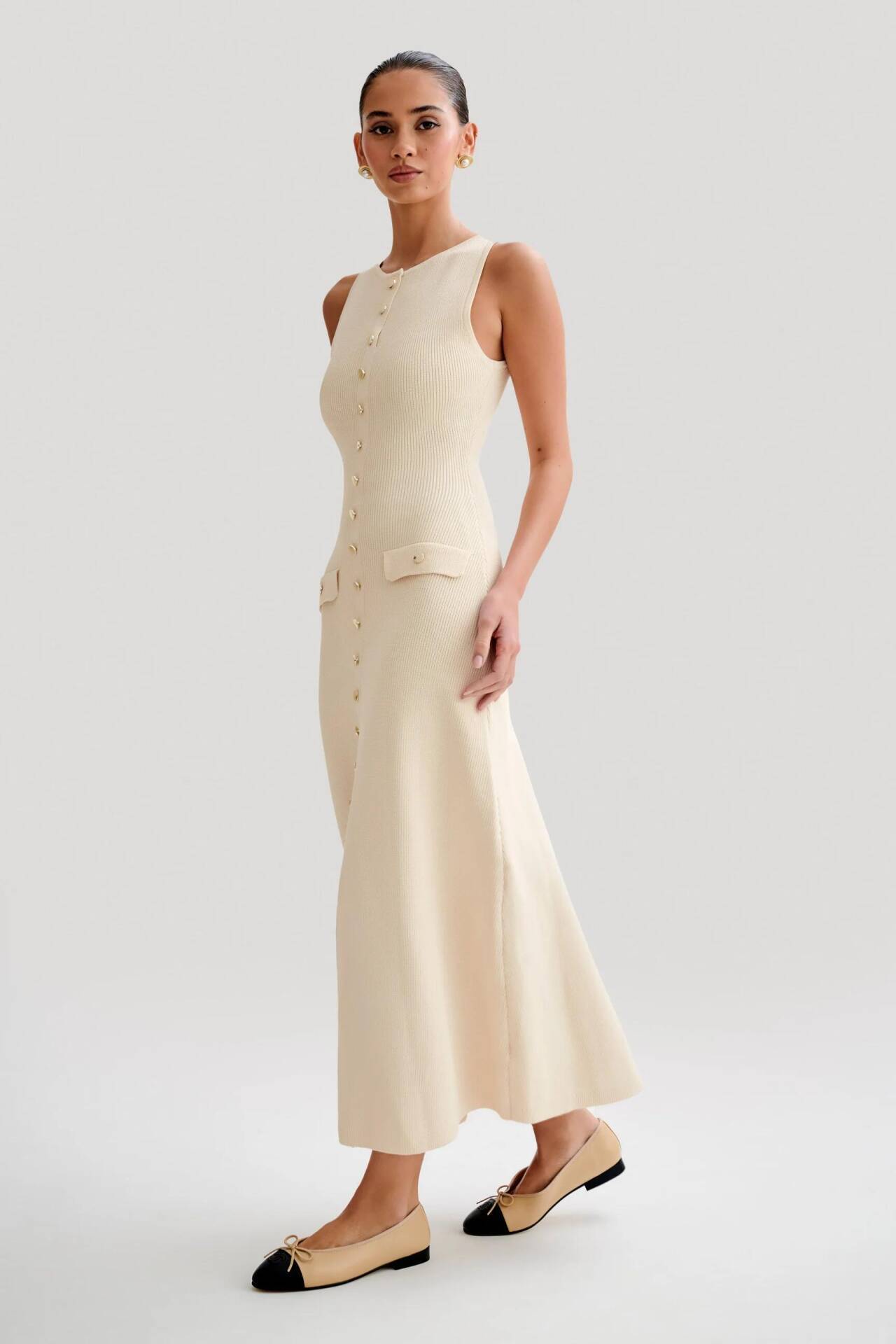 Ärmelloses Schmales Strickkleid Mit Rundhalsausschnitt Damen_voghion.com