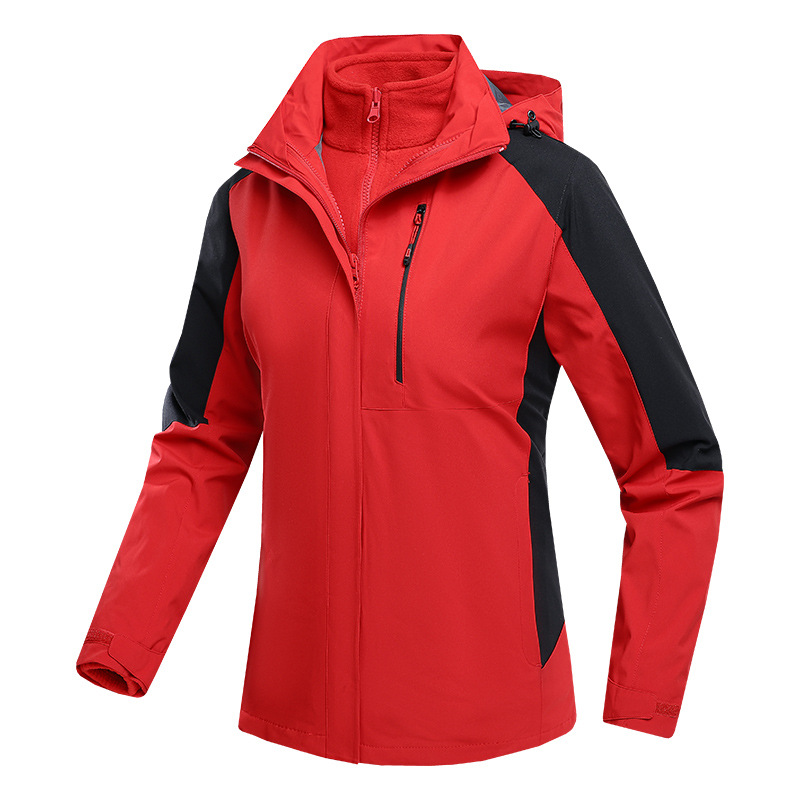 Red Autumn and Winter Men's and Women's Outdoor Three-In-One Jacket Detachable Two-Piece Mountaineering Suit Printed Group Workwear