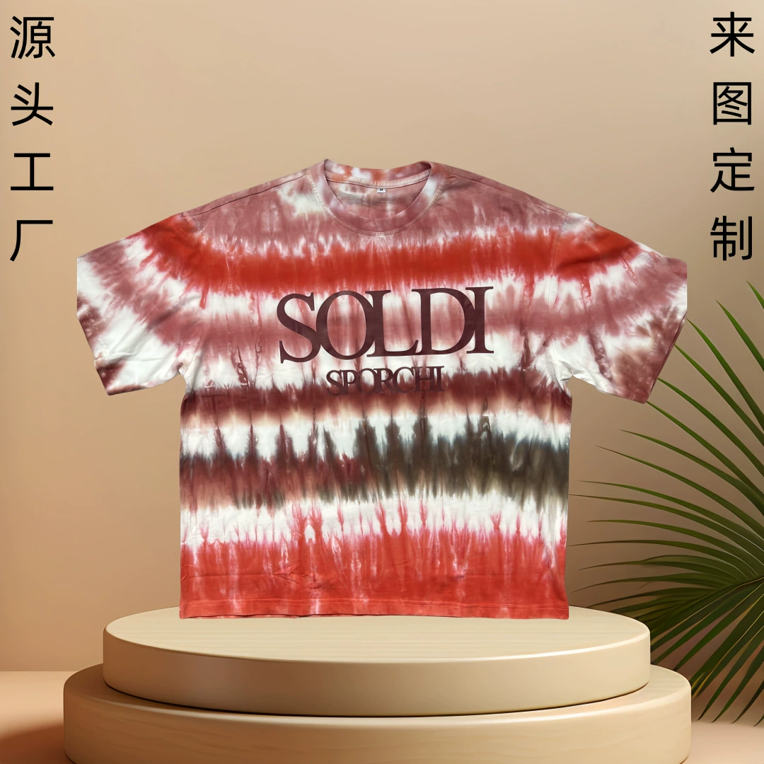 Индивидуальная Тяжелая футболка, окрашенная тай-дай 250 г, трансграничная свободная Мужская футболка с круглым вырезом, Европейская и американская уличная жареная Снежинка, старая футболка для мытья в воде