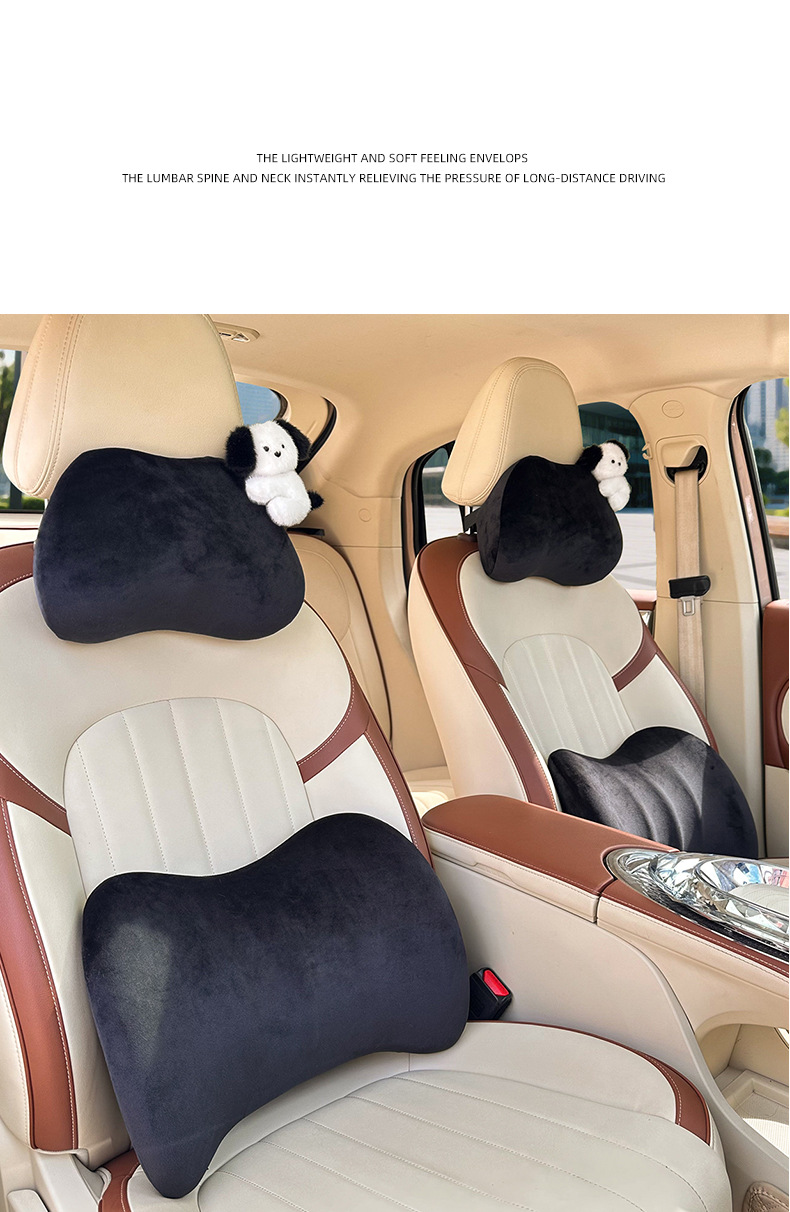 Blue Rain Stuffed Car Headrest and Lumbar Support Cartoon DIY Doll Car Memory Foam Neck Pillow Plaid Car Cushion