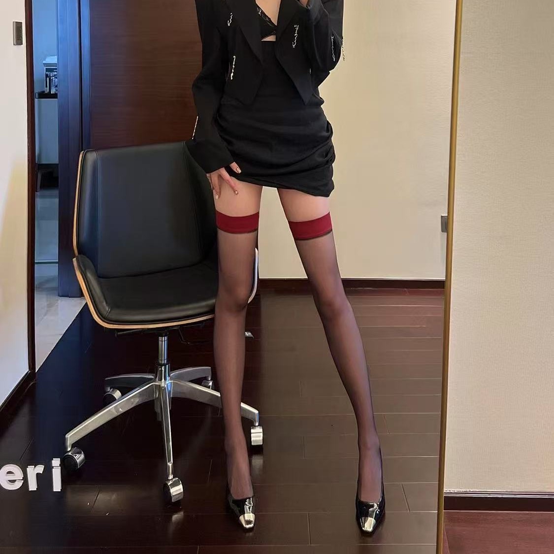 Tall Black Silk Over-The-Knee Socks Sexy Jk Stockings Women's Summer Black Stockings Half Pressure Slimming Look Stockings