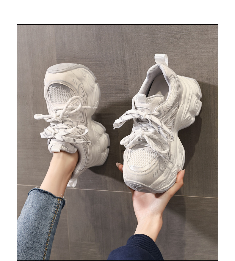Giày sneaker nữ đế dày tăng chiều cao 9,5 cm lưới thoáng khí phong cách daddy — màu tím chi tiết 14