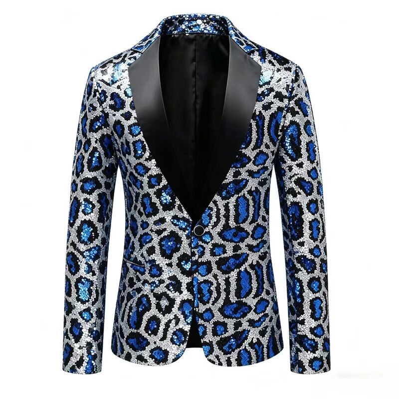 Leopard print sequin suit 2026 performance outfit men's sequin stage costume leopard print jacket trendy brand singer
