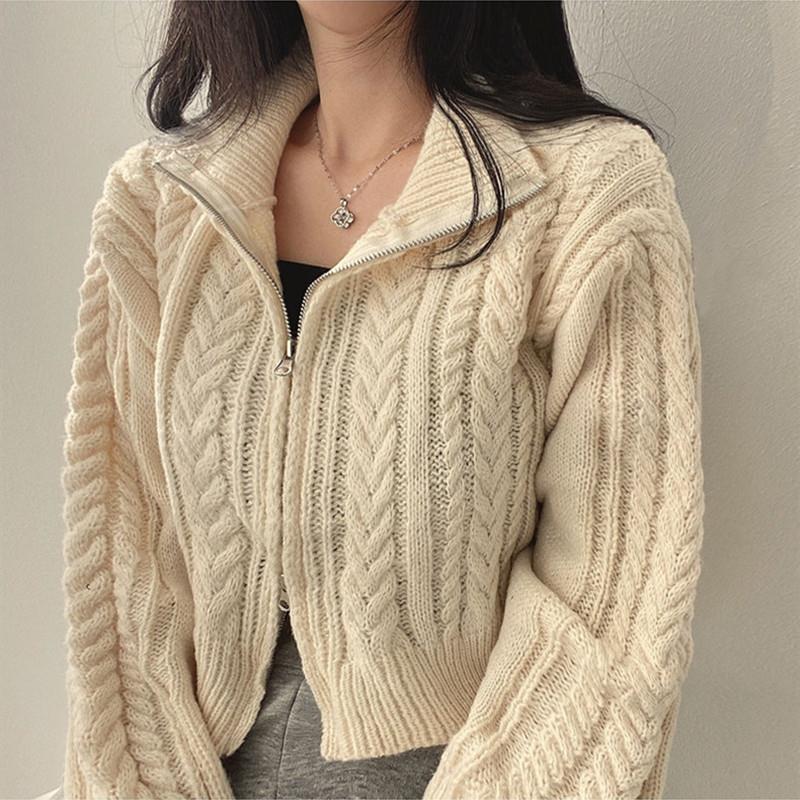 Demi-season retro sweater for students with zipper