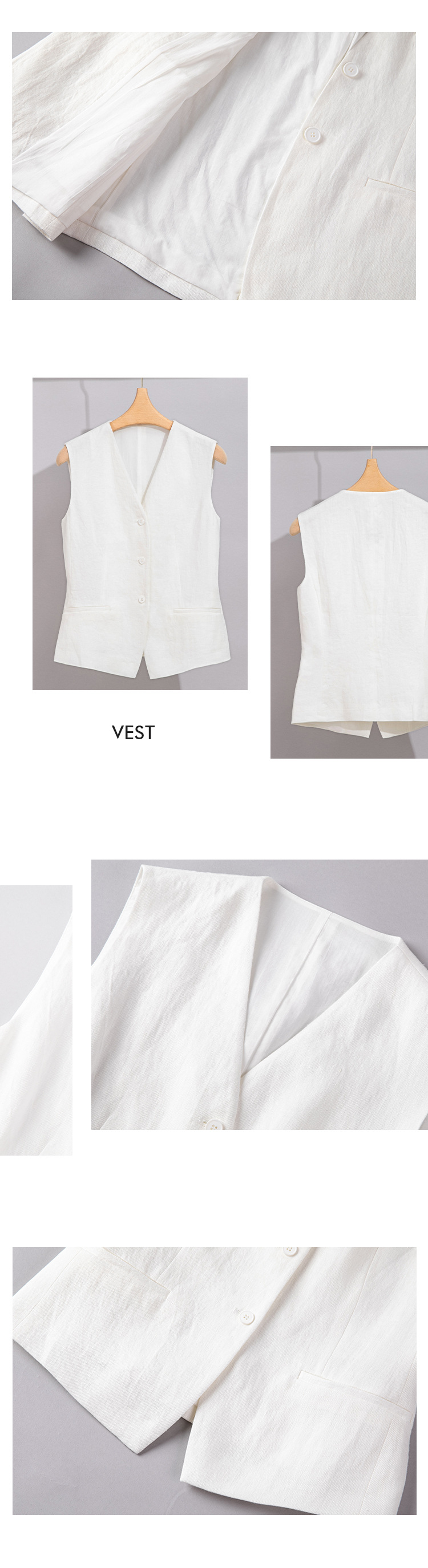 Completo da donna in lino ChicShe, tre pezzi, professionale, elegante, con pantaloni a gamba dritta e larga, blazer piccolo_voghion.com