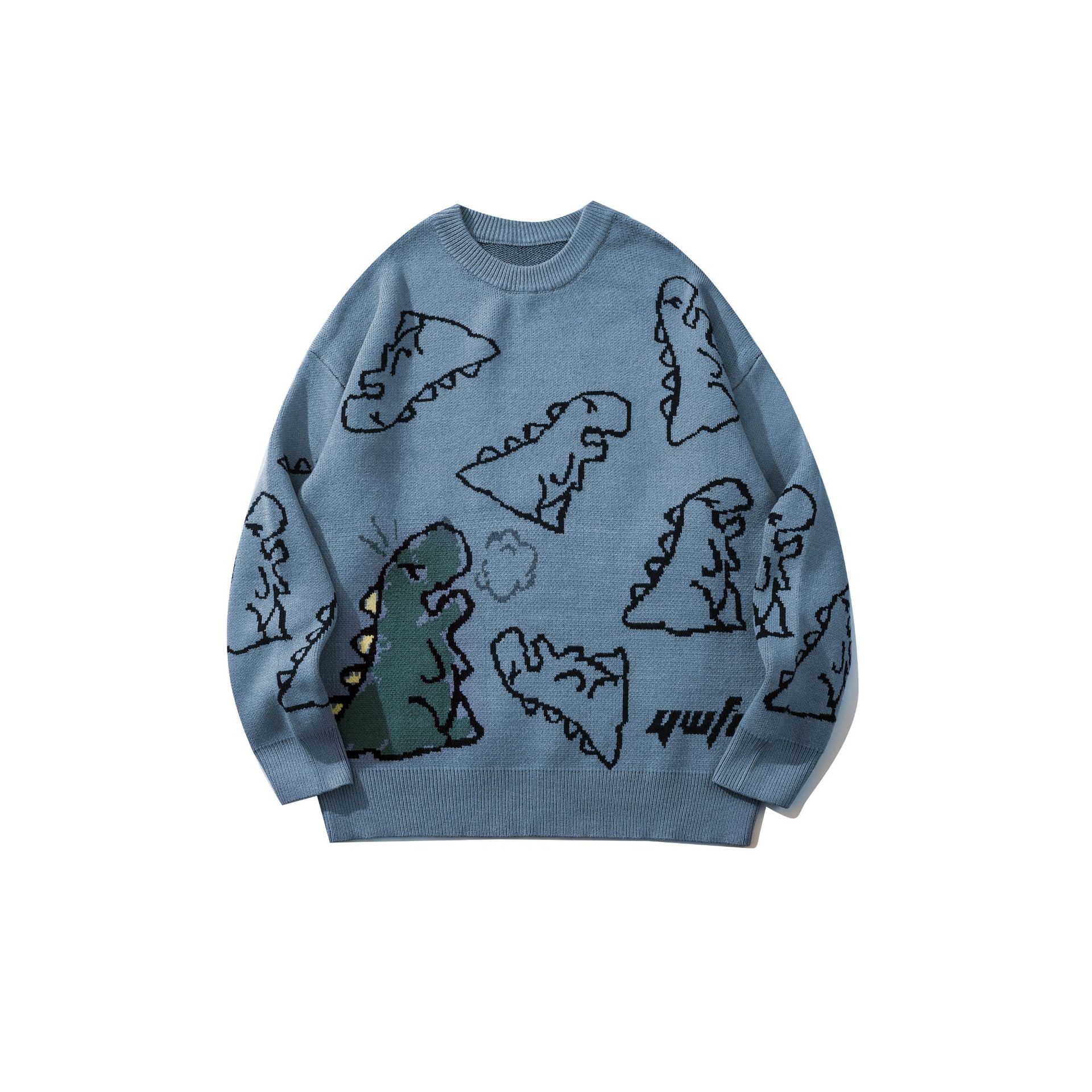 Vêtements pour hommes 2024 Hong Kong style couple porte neutre petit dinosaure décontracté pull ample femme tout match pull col rond_voghion.com