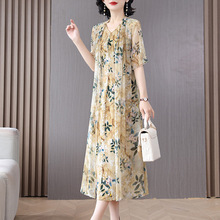 高品质夏新款宽松大码显瘦桑蚕丝裙子气质中年妈妈重磅真丝连衣裙