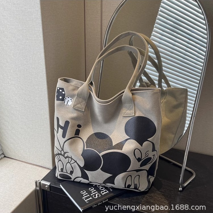 Cartoon Large Capacity Handbag Women's 2025 New Commuter Mickey Canvas Bag Graffiti Shoulder Bag Tote Bag