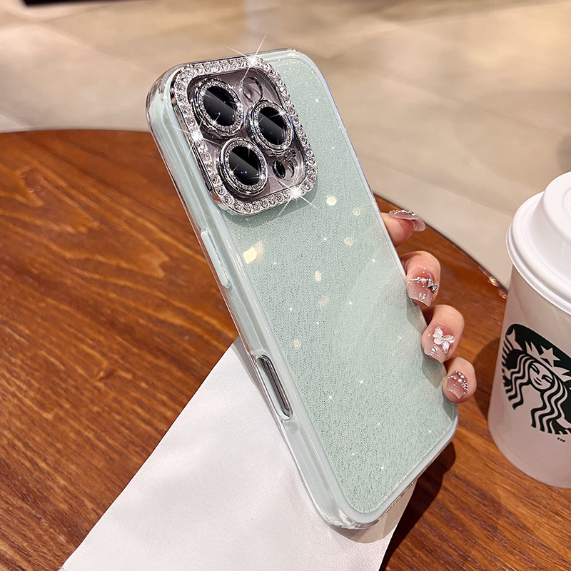 Polvo de brillo de lujo simple y ligero para iPhone 15 lente de diamante flash 16ProMax funda para teléfono móvil 14 Apple 13 femenino 15PM