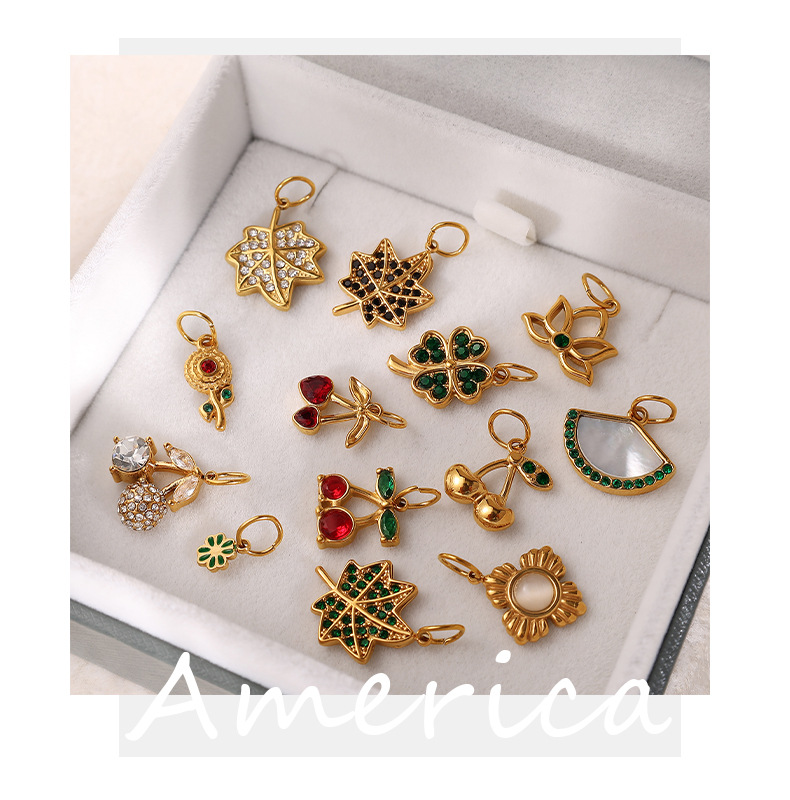 1g Weight 1 Piece 304 Stainless Steel PVD Coated Real Gold Plated Maple Leaf Cherry Polished Pendant