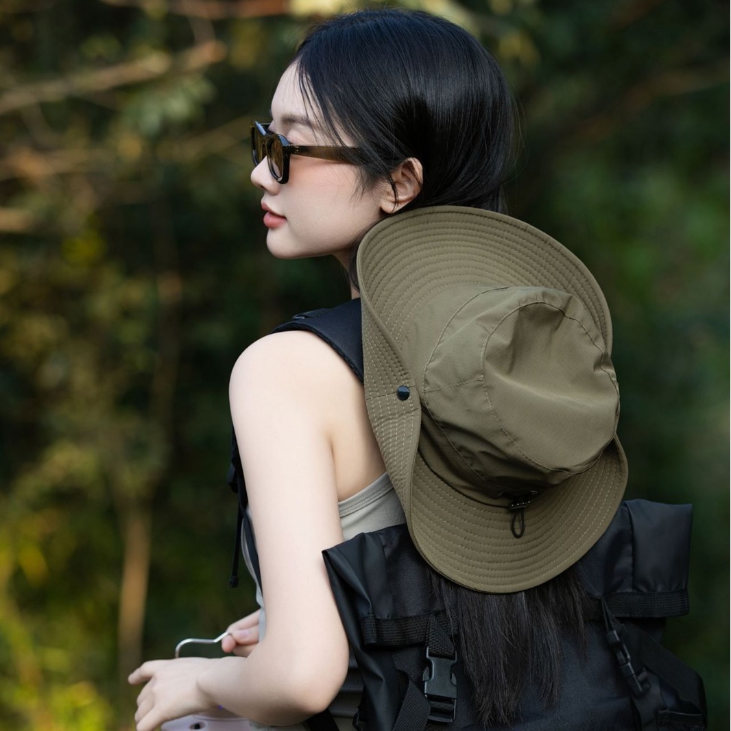 Solid color travel quick dry thin denim foldable sun hat outside…