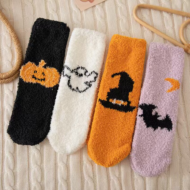 Halloween series fashionable women's coral velvet socks autumn and winter warm thick floor socks sleep pile socks