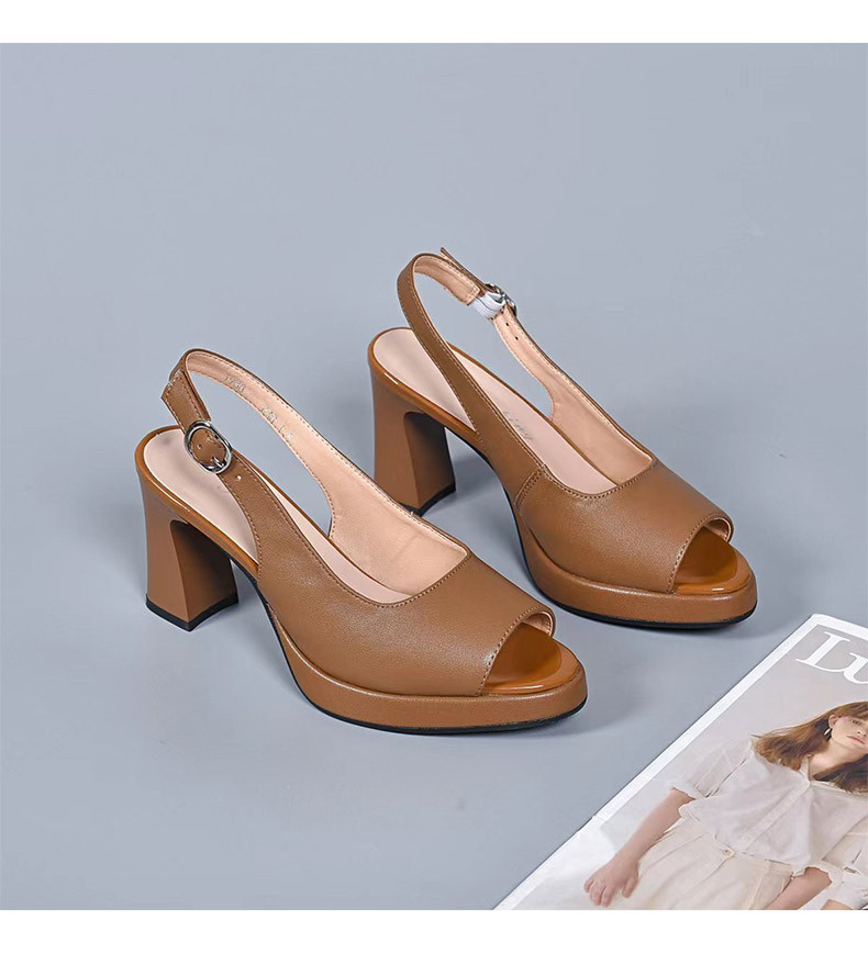 Sandal quai ngang nữ mùa hè da thật gót wedge đế dày phong cách La Mã — Màu đen chi tiết 11