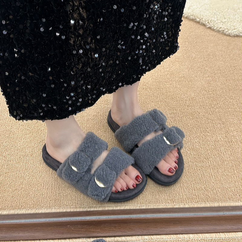 厚底毛毛拖鞋女外穿2025新款秋冬季时尚一字不累脚毛绒棉拖毛毛鞋|undefined