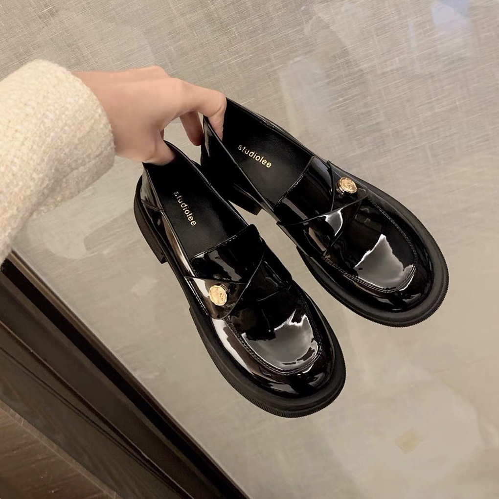 Mocassins en cuir pour femmes, modèle Grape Same British Style Coin, talon simple et semelle épaisse souple, pointure S._voghion.com