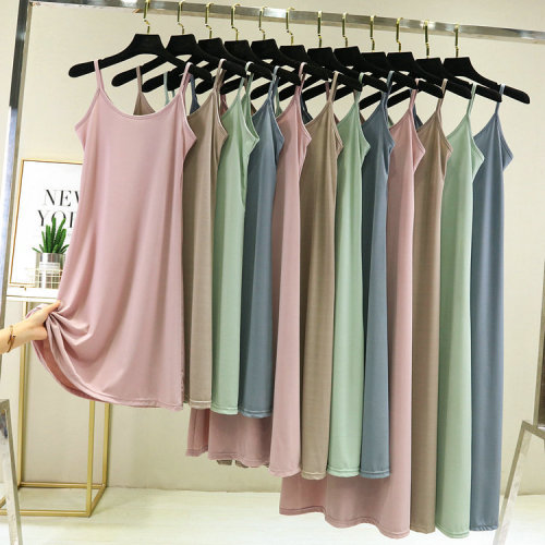 New summer ice silk mask slimming maxi dress with solid color camisole underskirt and base layer dress