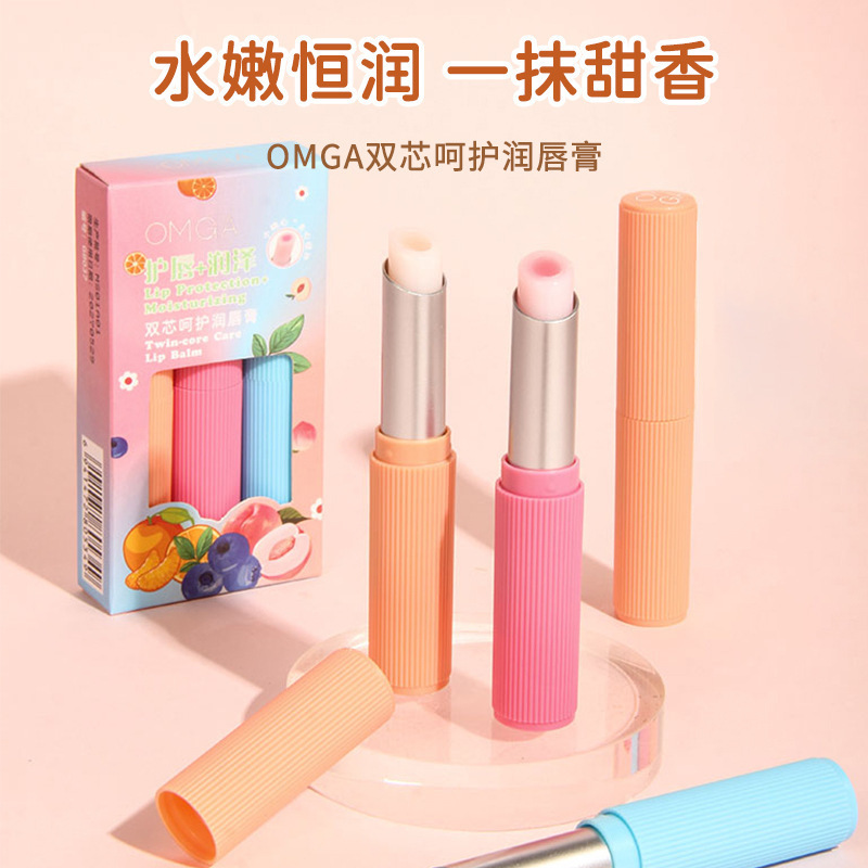 OMGA Double Core Lip Balm, Lip Balm Humectante, Anti-sequedad, Lip Balm Humectante, Fruit Flavor