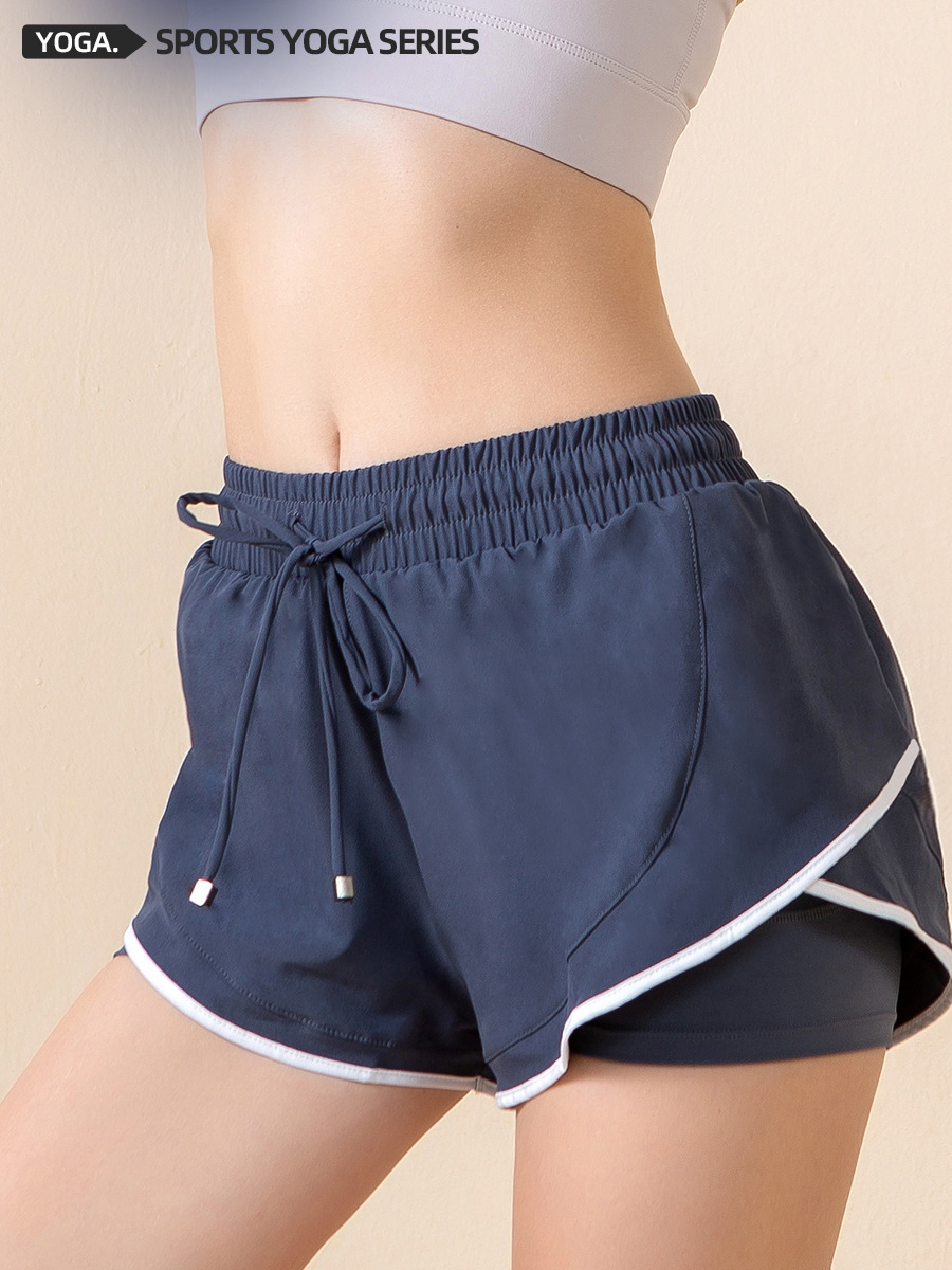 Pantalones cortos deportivos para mujer para primavera y verano, pantalones cortos finos de secado rápido para correr y entrenar, pantalones de yoga de cintura alta, dos en uno, antiexposición, levanta glúteos.