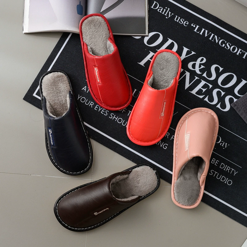 Хлопковые тапочки для влюбленных Новые мужские и женские домашние напольные Нескользящие теплые тапочки домашние осенне-зимние кожаные волосы поколения